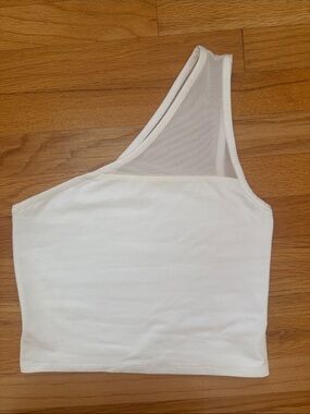 Express White Mesh-Trim One Shoulder Top